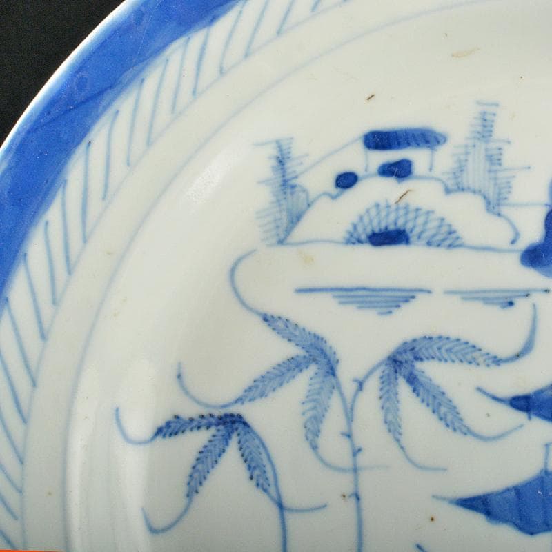 中国 青花 山水文盤 皿 直径約24.5cm 皿立付 V R6420B