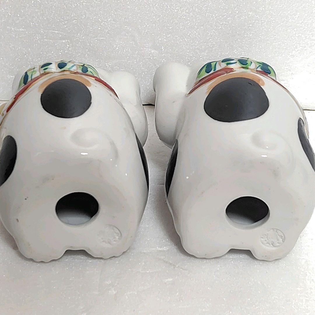 九谷焼 八幡窯 招き猫 右手＆左手挙げ2体セット　陶器製 置物 レトロ骨董