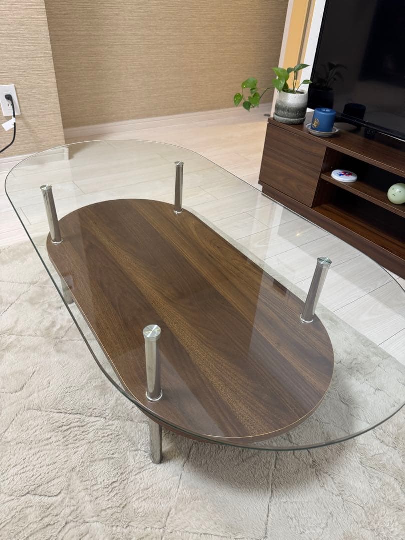 楕円形ガラスセンターテーブル