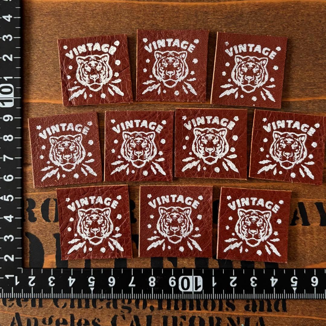 ビンテージ革タグ　レザータグ　vintage虎タグ10枚　ダークブラウン①550