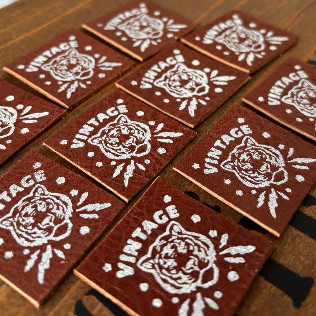 ビンテージ革タグ　レザータグ　vintage虎タグ10枚　ダークブラウン①550