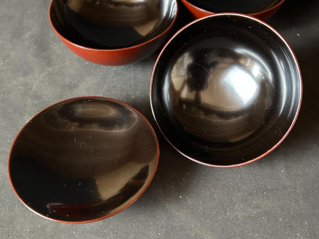 輪島塗 唐草蒔絵 栗色黒塗 天然木 吸物椀 10客 共箱 茶懐石道具 987