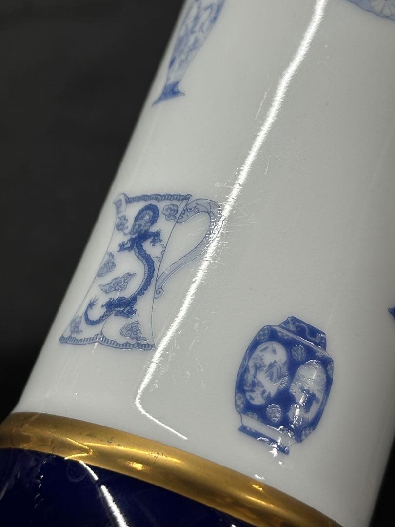 USED】深川製磁 深川 ブルーチャイナ 花瓶 金彩 青 白 - メルカリ