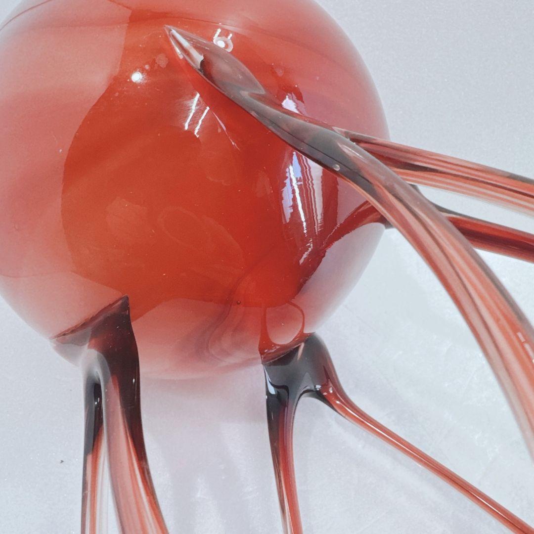 ヴィンテージ 手吹きガラス タコ型花瓶 クラゲ型彫刻 赤い触手型花瓶