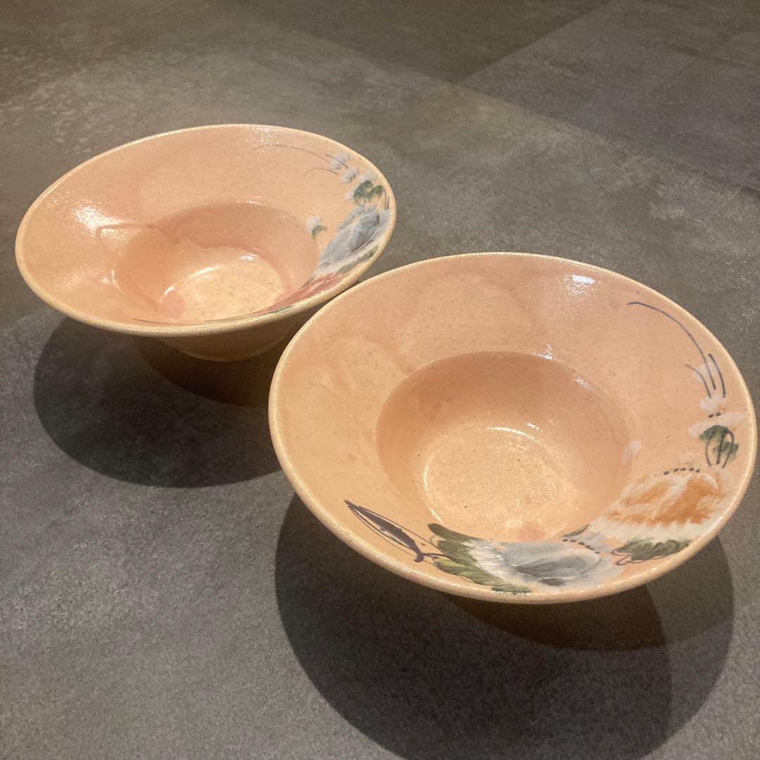 花柄ピンク陶器ボウル2個セット