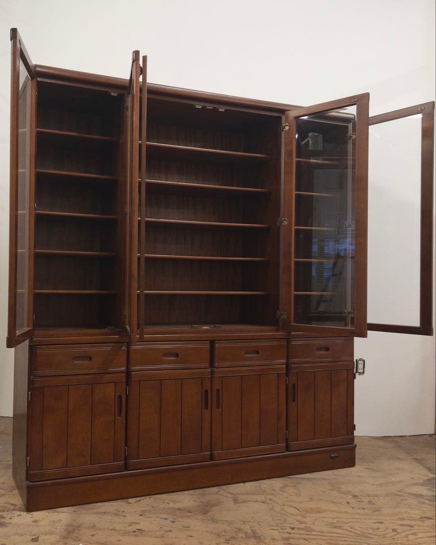 本棚　食器棚　ガラス棚　大容量　大型　横幅177.5㎝　アンティーク