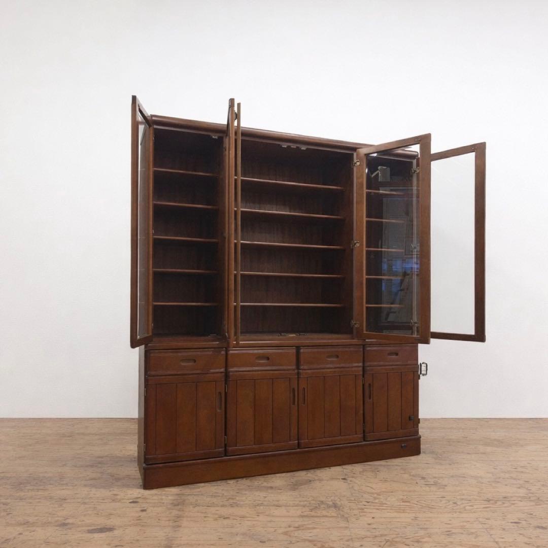 本棚　食器棚　ガラス棚　大容量　大型　横幅177.5㎝　アンティーク