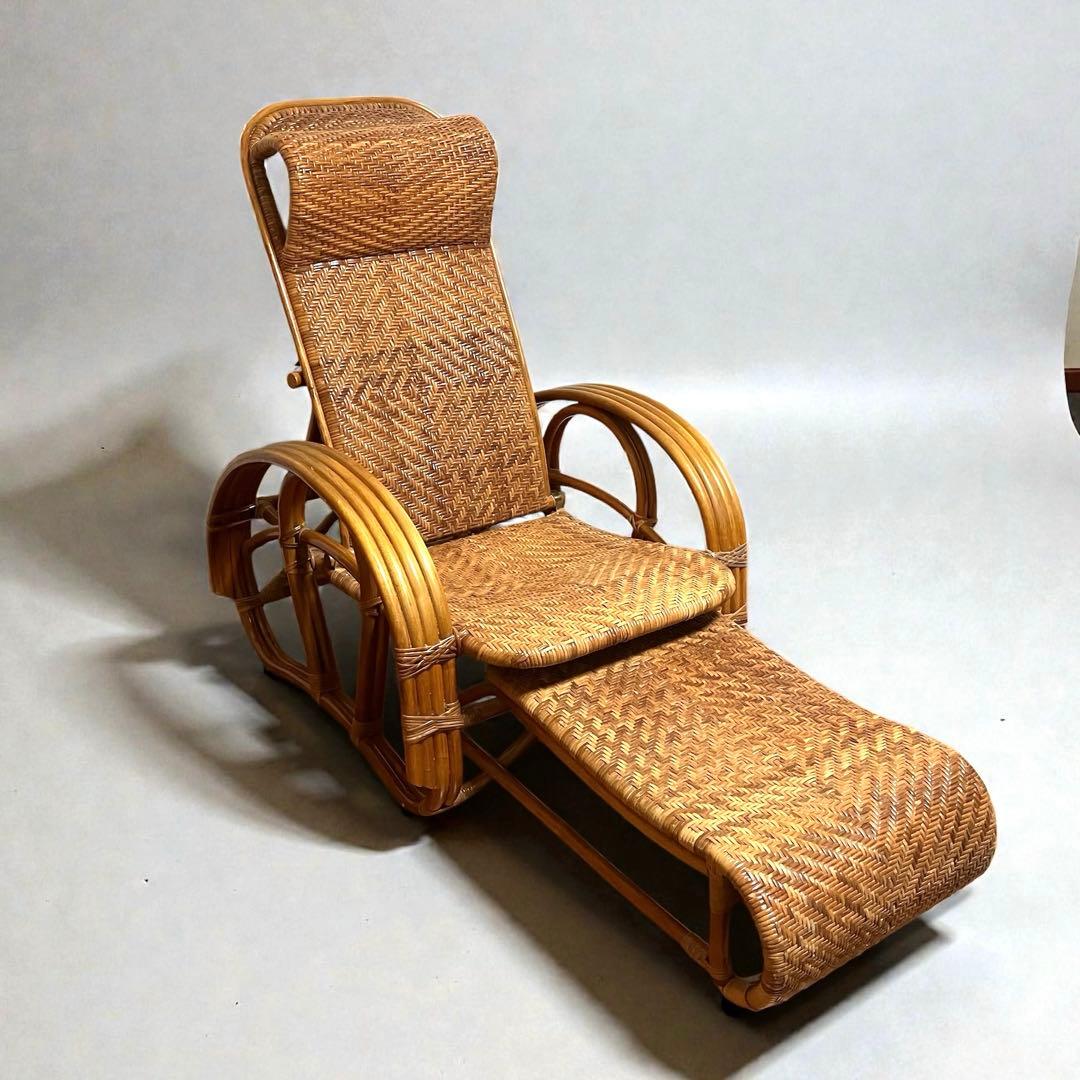 【良品】ラタン製 リクライニングチェア 1人掛けソファー　籐家具　昭和レトロ