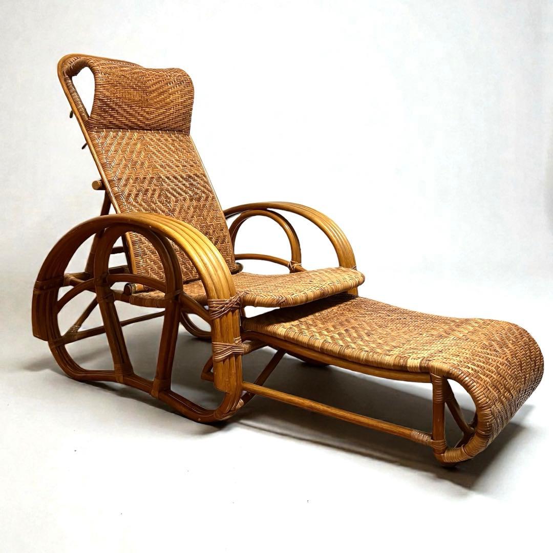 【良品】ラタン製 リクライニングチェア 1人掛けソファー　籐家具　昭和レトロ