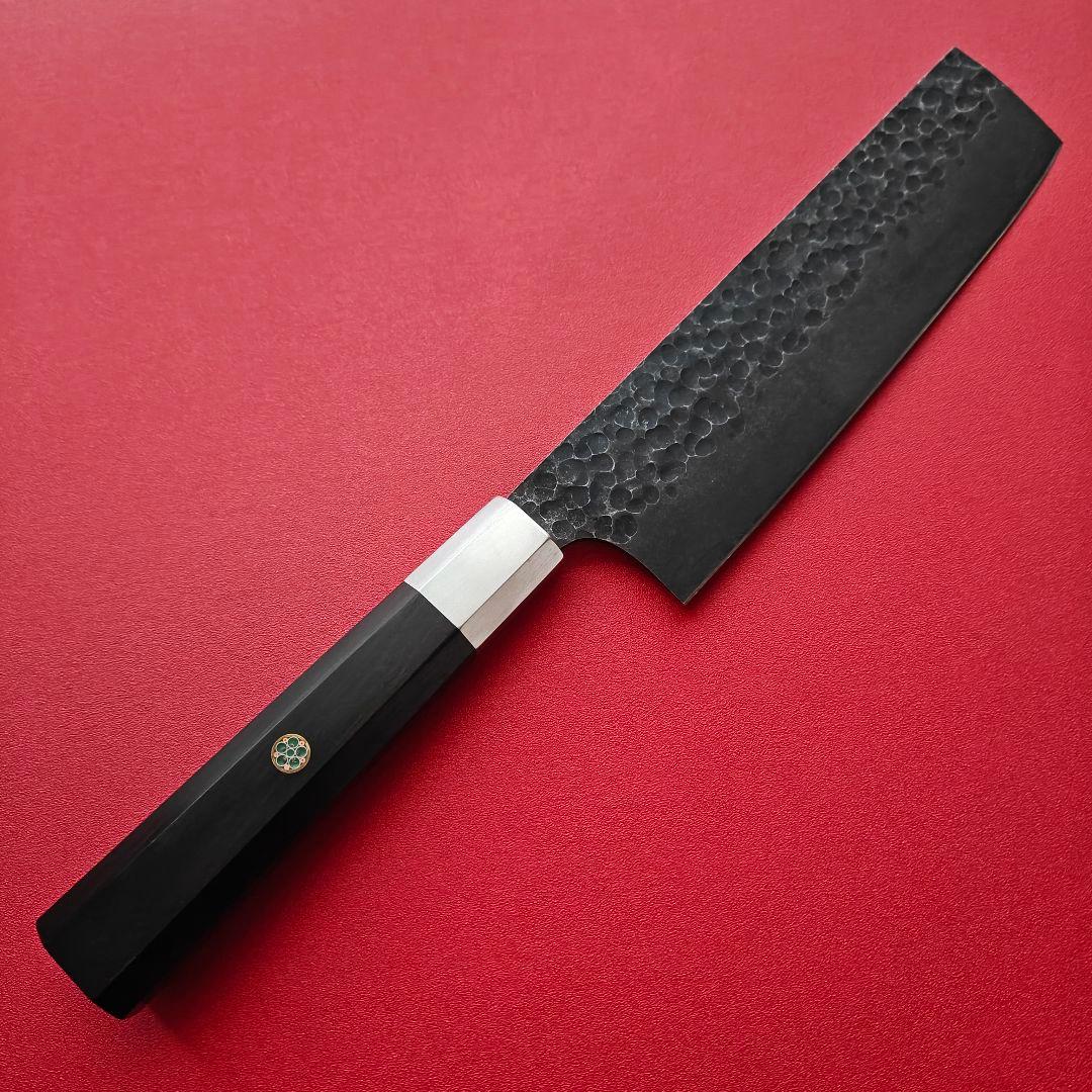 新品　鍛造VG10 黒染め　菜切り包丁　黒檀　八角柄
