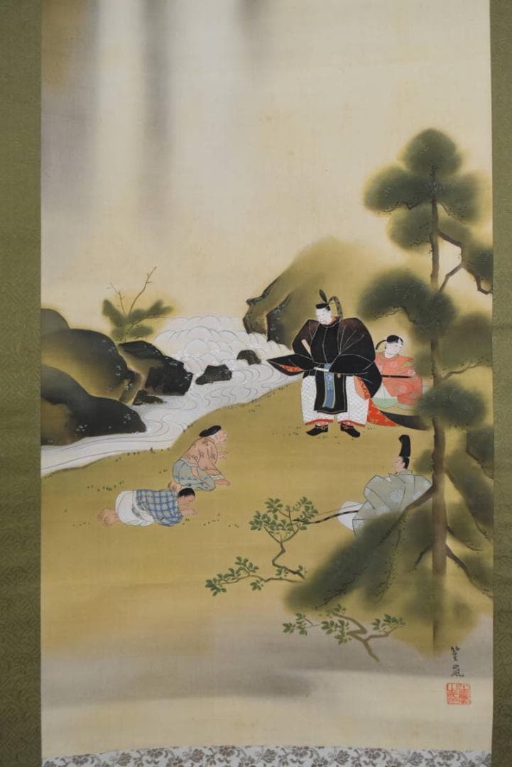 【真作】笙嵐/養老乃滝/人物図/掛軸/名家伝来/AA-867