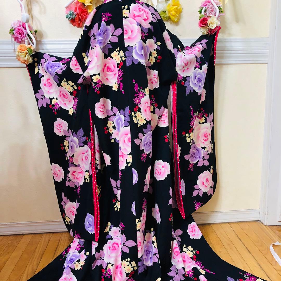 松田聖子プロディース❣️女の子７歳　❣️四つ身薔薇黒地　❣️完全フルセットlovely