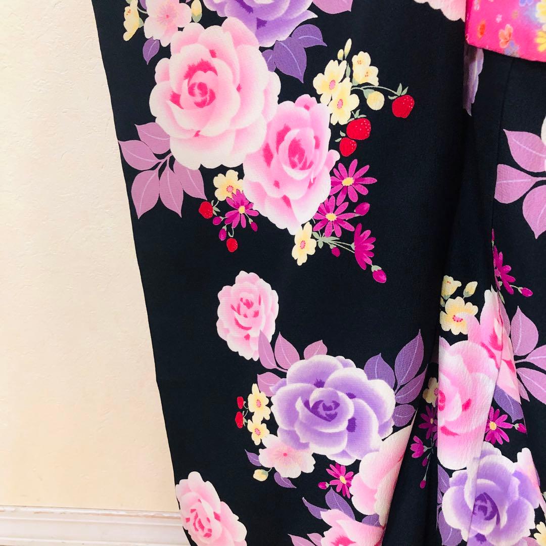 松田聖子プロディース❣️女の子７歳　❣️四つ身薔薇黒地　❣️完全フルセットlovely
