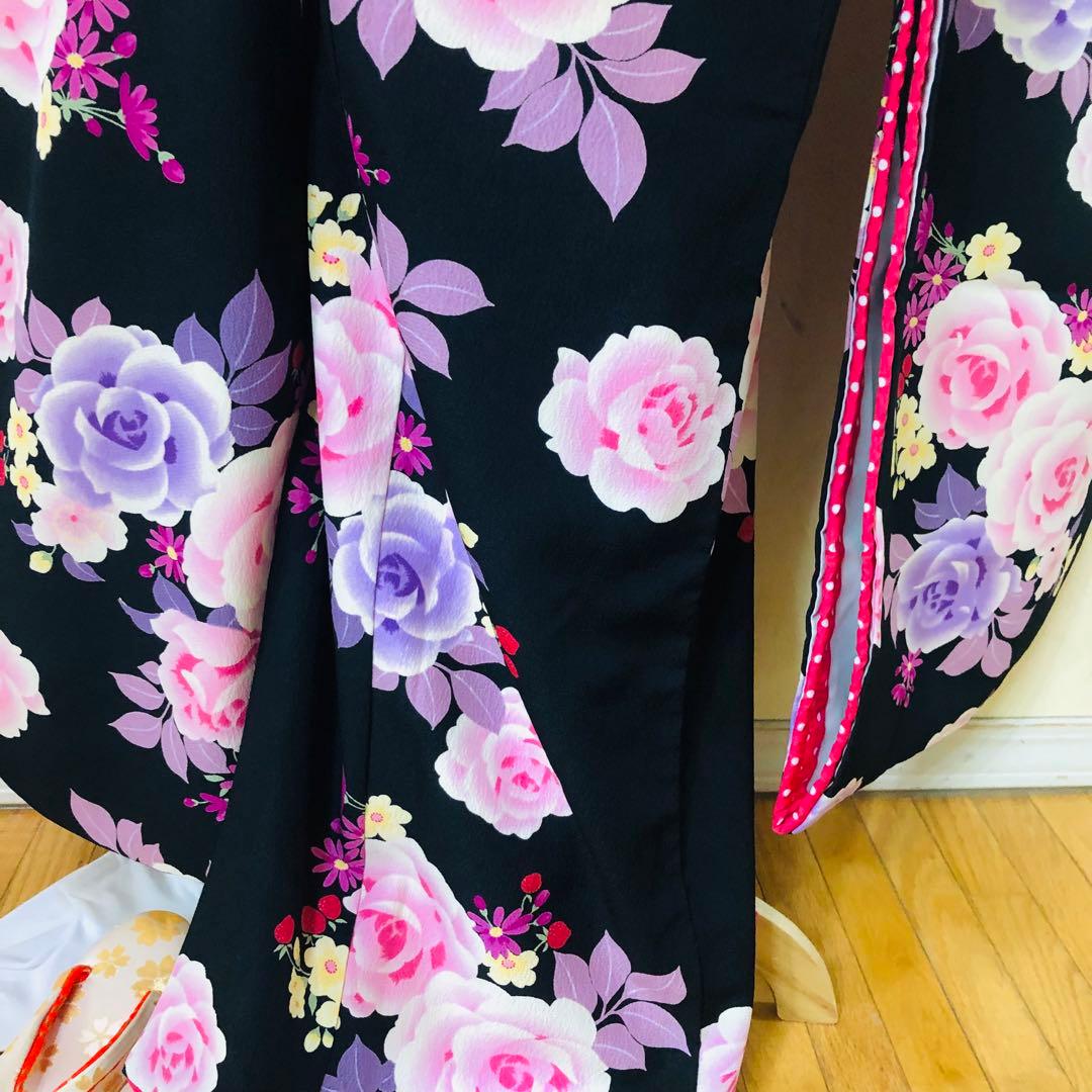 松田聖子プロディース❣️女の子７歳　❣️四つ身薔薇黒地　❣️完全フルセットlovely