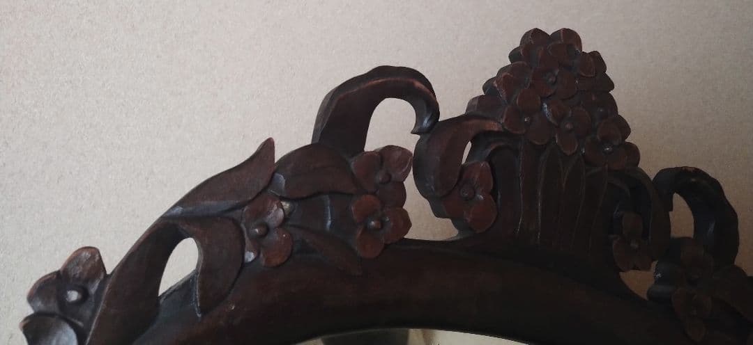 ヴィンテージvintage☆スタンドミラー姿見☆彫刻☆ウッド☆送料込み!