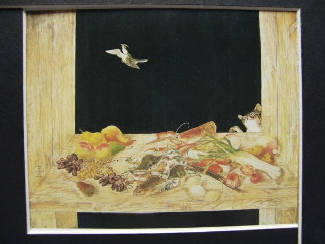 藤田嗣治、【猫のいる静物】、希少な画集より、新品高級額・額装付