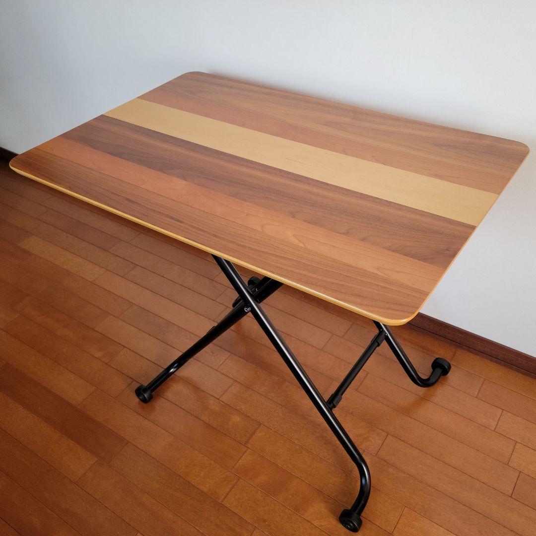 天然木　ランダー昇降テーブル　90×60　ガス圧　キャスター付き　高さ調整