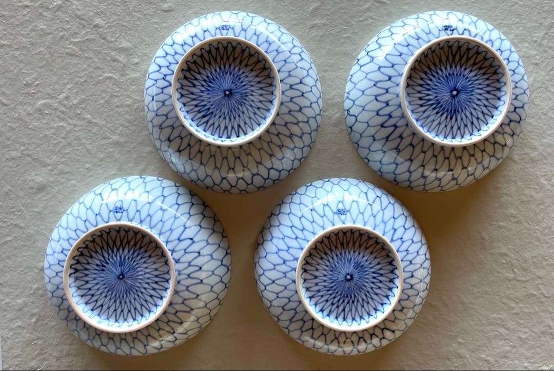 阪東晃司　染付網目中鉢　4客セット