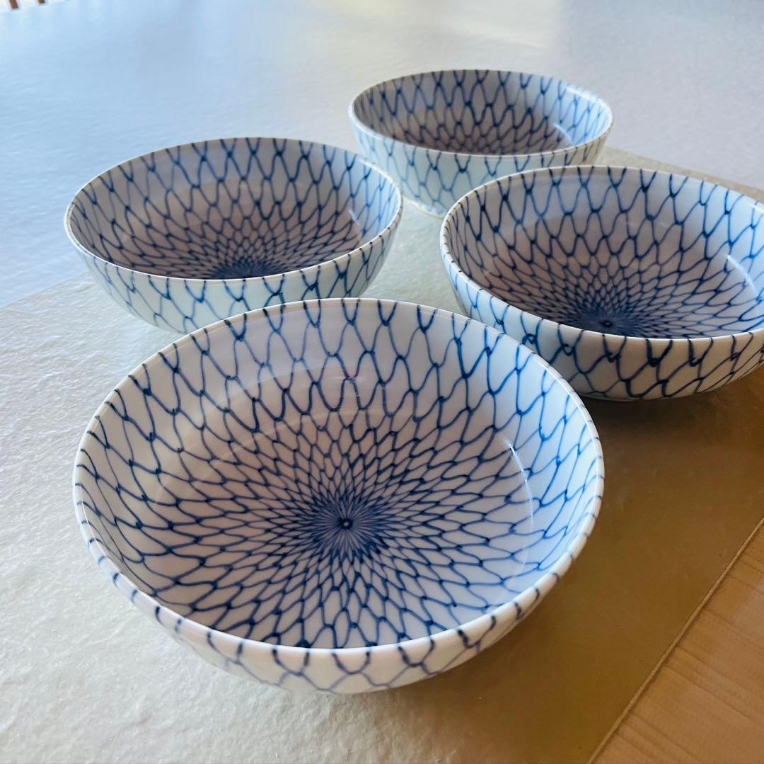 阪東晃司　染付網目中鉢　4客セット