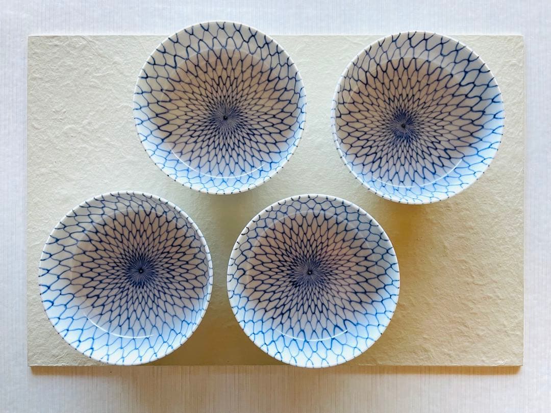 阪東晃司　染付網目中鉢　4客セット