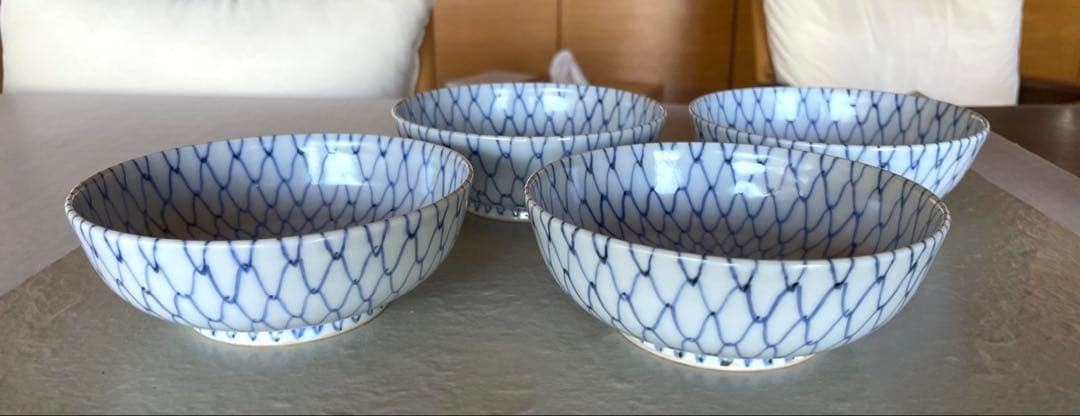 阪東晃司　染付網目中鉢　4客セット