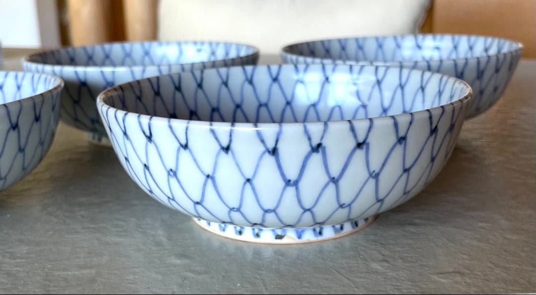 阪東晃司　染付網目中鉢　4客セット