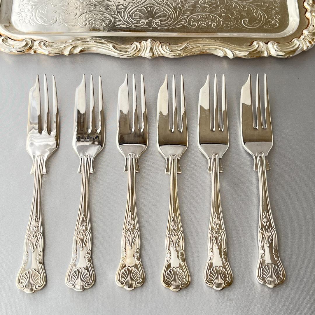 【英国】 キングスパターン ケーキフォーク 6本 【シルバープレート】
