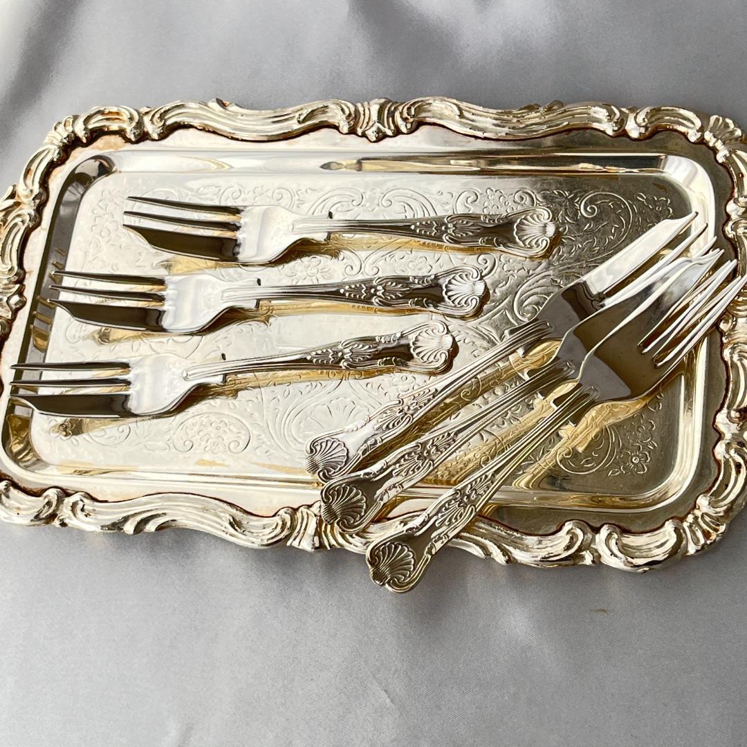 【英国】 キングスパターン ケーキフォーク 6本 【シルバープレート】