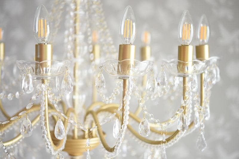 【LED付・簡単取付】12灯ゴールドカラーシャンデリア