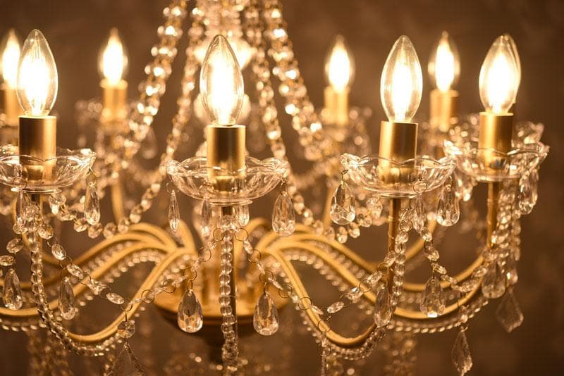 【LED付・簡単取付】12灯ゴールドカラーシャンデリア