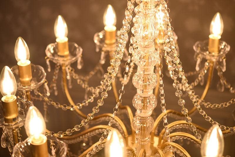 【LED付・簡単取付】12灯ゴールドカラーシャンデリア