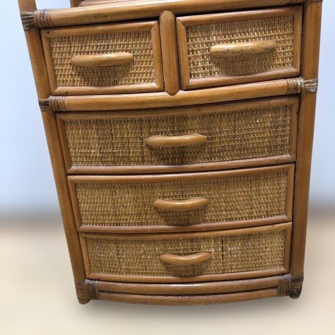 送料無料 ラタン 籐製 チェスト 5段 収納棚 タンス レトロ　250804-2