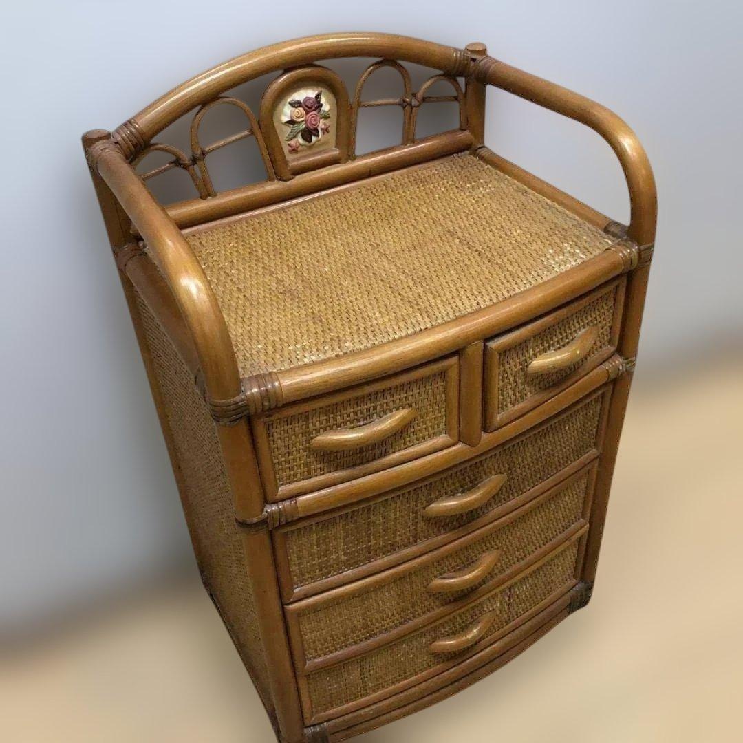 送料無料 ラタン 籐製 チェスト 5段 収納棚 タンス レトロ　250804-2