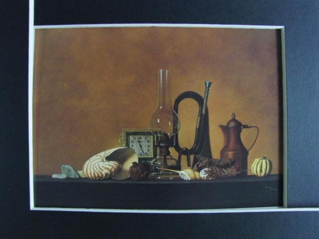 前田俊幸「置時計とランプの静物」、希少画集画、新品高級額、額装付