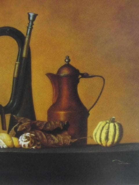 前田俊幸「置時計とランプの静物」、希少画集画、新品高級額、額装付