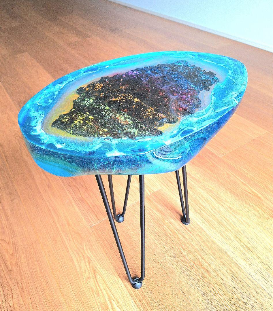 レジンサイドテーブル　クラロウォールナット　瘤　希少材