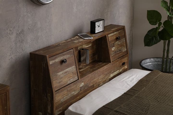 【シングル】Cave 寄木柄引出し付ベ★マットレス付き★