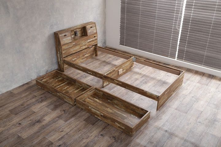 【シングル】Cave 寄木柄引出し付ベ★マットレス付き★