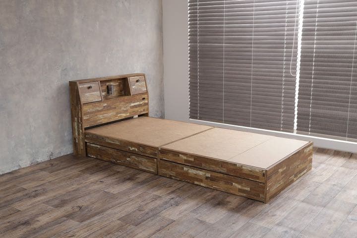 【シングル】Cave 寄木柄引出し付ベ★マットレス付き★