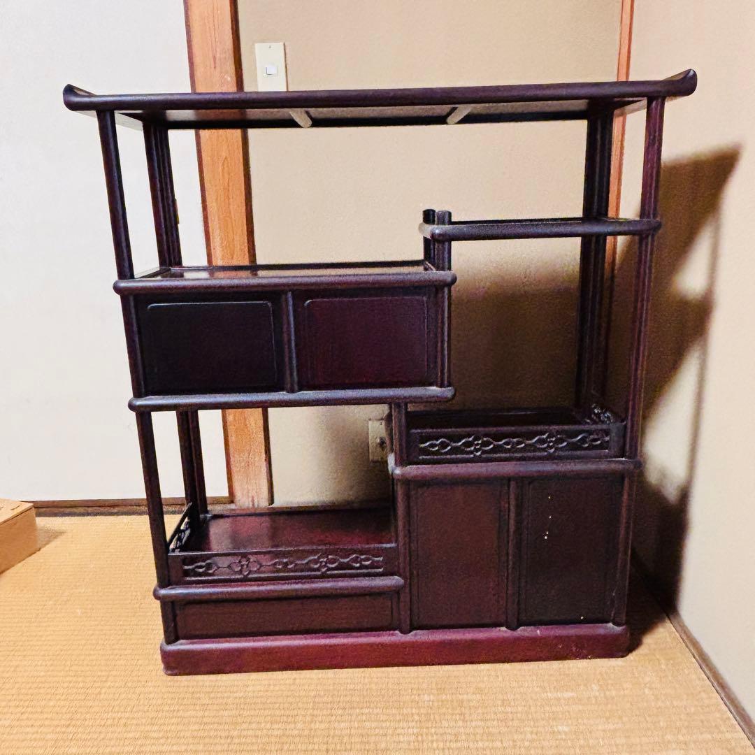 茶棚 違い棚 装飾彫刻飾り アンティーク 飾り棚 茶箪笥 レトロモダン 収納棚