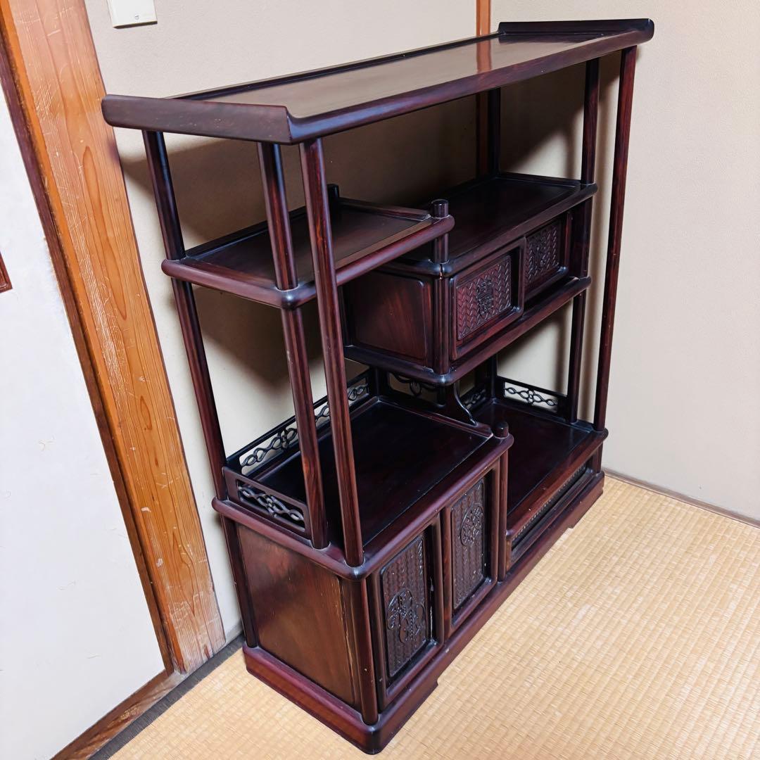 茶棚 違い棚 装飾彫刻飾り アンティーク 飾り棚 茶箪笥 レトロモダン 収納棚