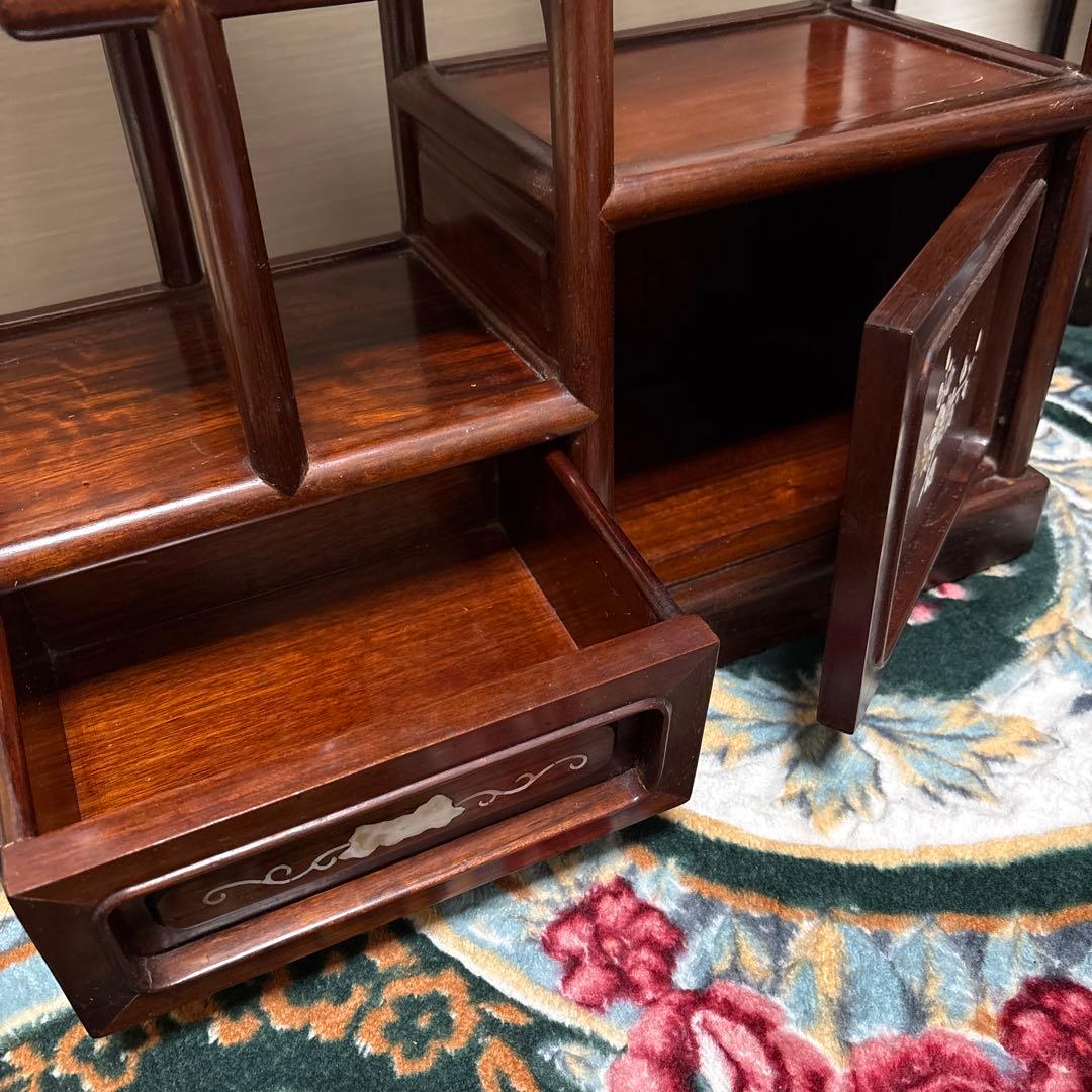 高級家具❣️花梨　木製飾り棚 引き出し付き