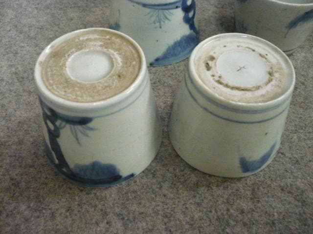 伊万里 岩場の柳模様 染付 猪口 7個 [B31361]