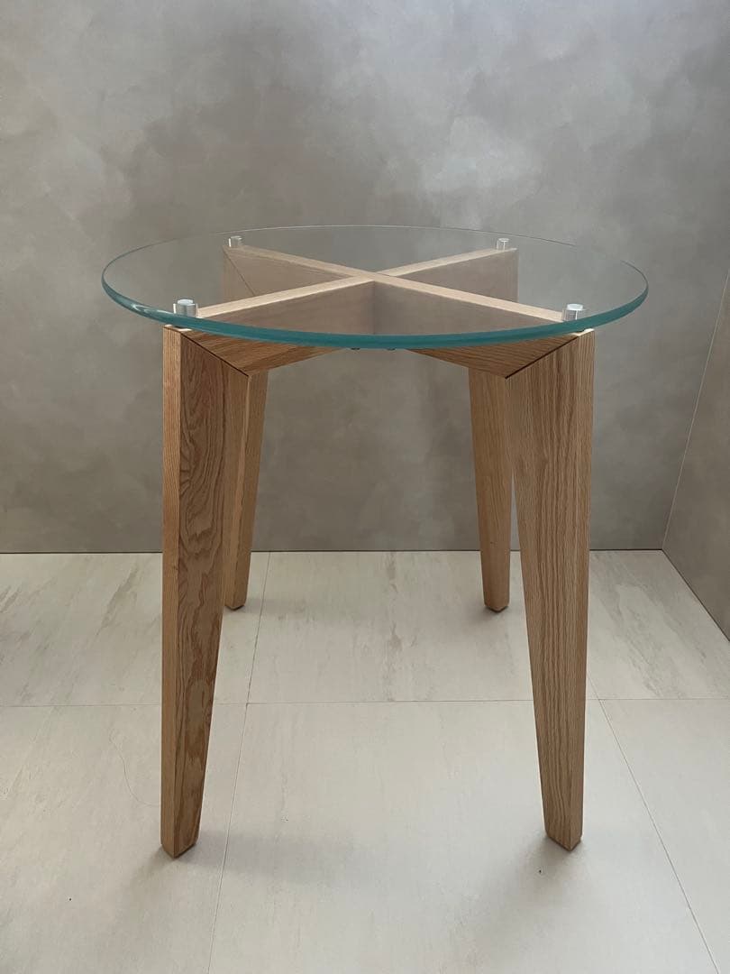 カナデモノ65cmTHECAFETABLEガラス × Pin 木製脚オーク無垢材