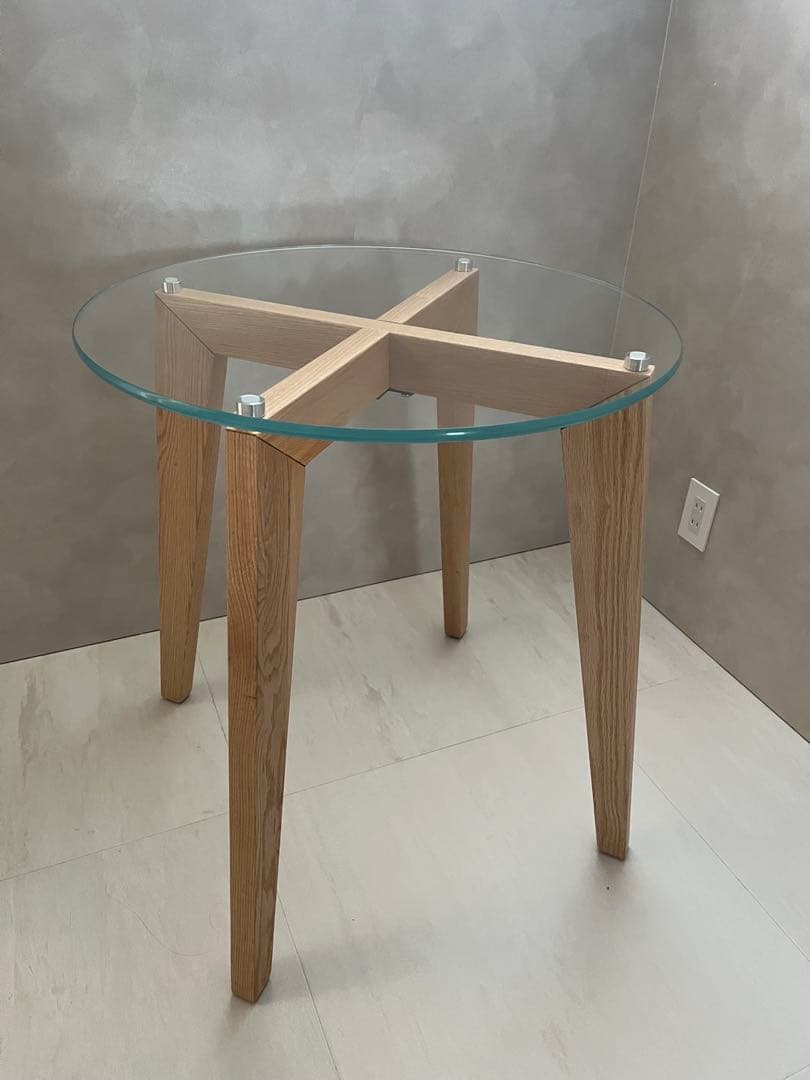 カナデモノ65cmTHECAFETABLEガラス × Pin 木製脚オーク無垢材