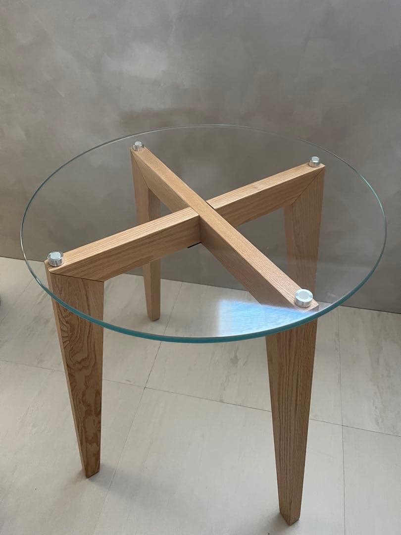 カナデモノ65cmTHECAFETABLEガラス × Pin 木製脚オーク無垢材