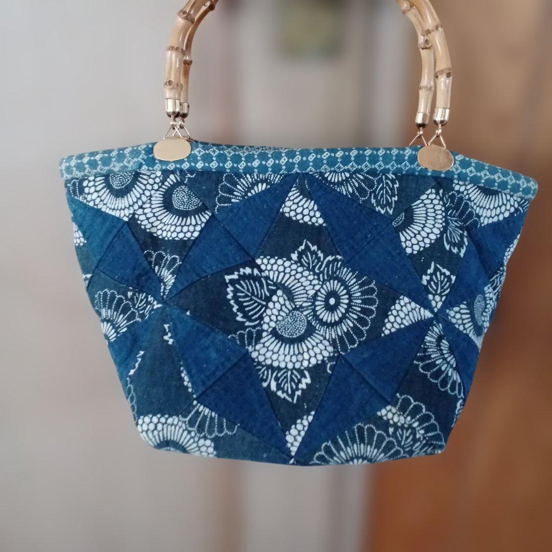 藍染古布、パッチワークキルト、 バック - メルカリ