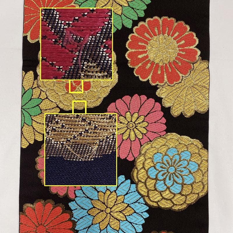 411ag69◎川島織物 七五三 7歳 全通袋帯 ハーフ成人式 菊 黒◎美品