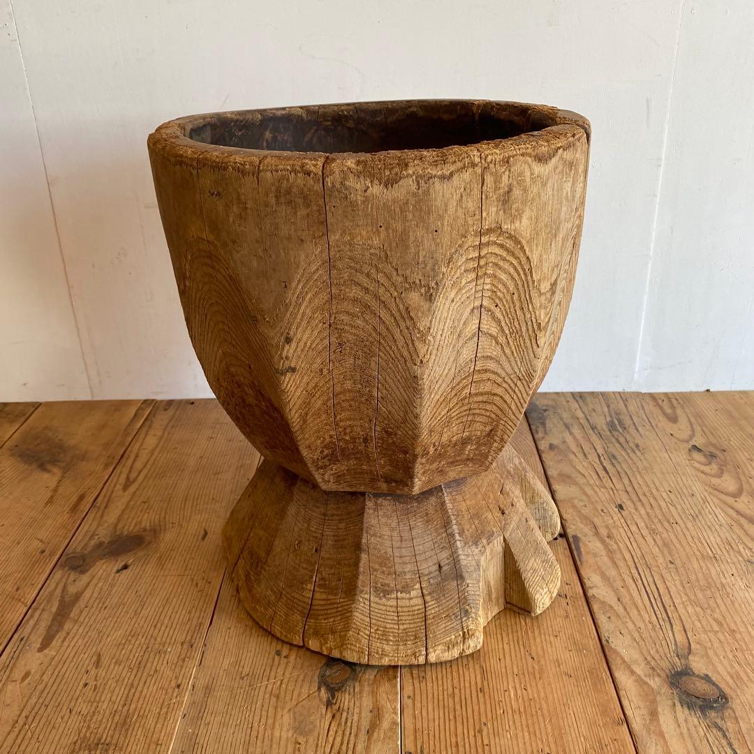 アンティーク ローテーブル 椅子 欅 臼 プリミティブ 無塗装 y156