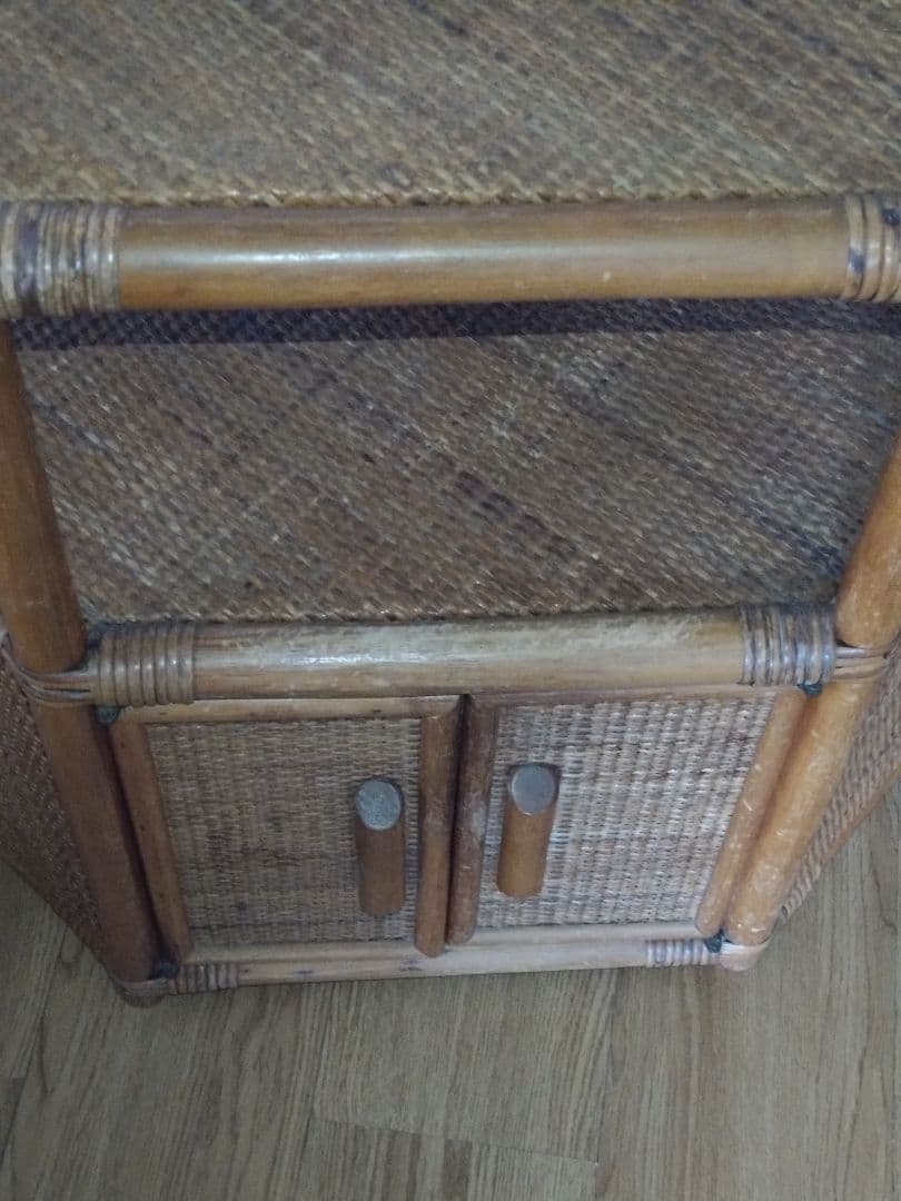 アンティークラタン籐コーナーラックレトロ